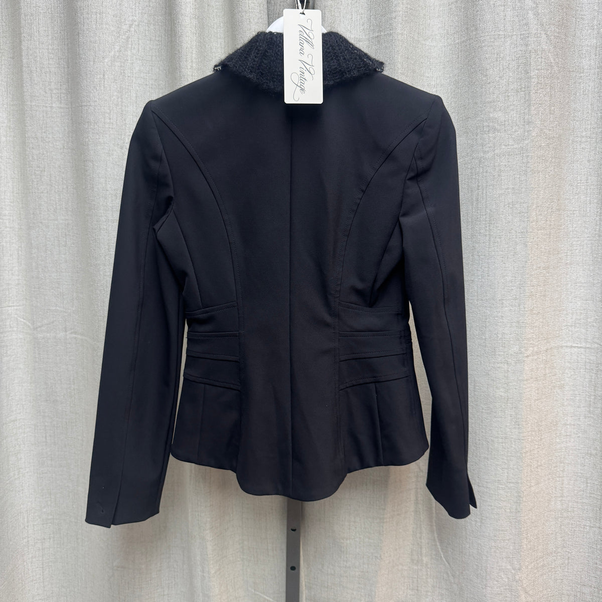 Black Mohair Lined Blazer w/ Floral Appliqué