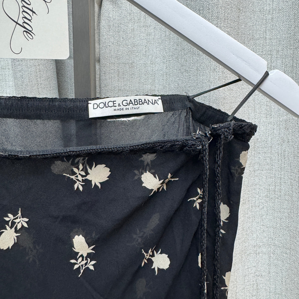 Dolce & Gabbana Semi-Sheer Floral Midi Skirt w/ Black Lace