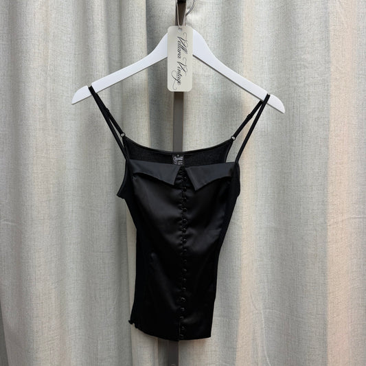 Oscalita Black Silk & Wool Rib Knit Collared Button Down Tank