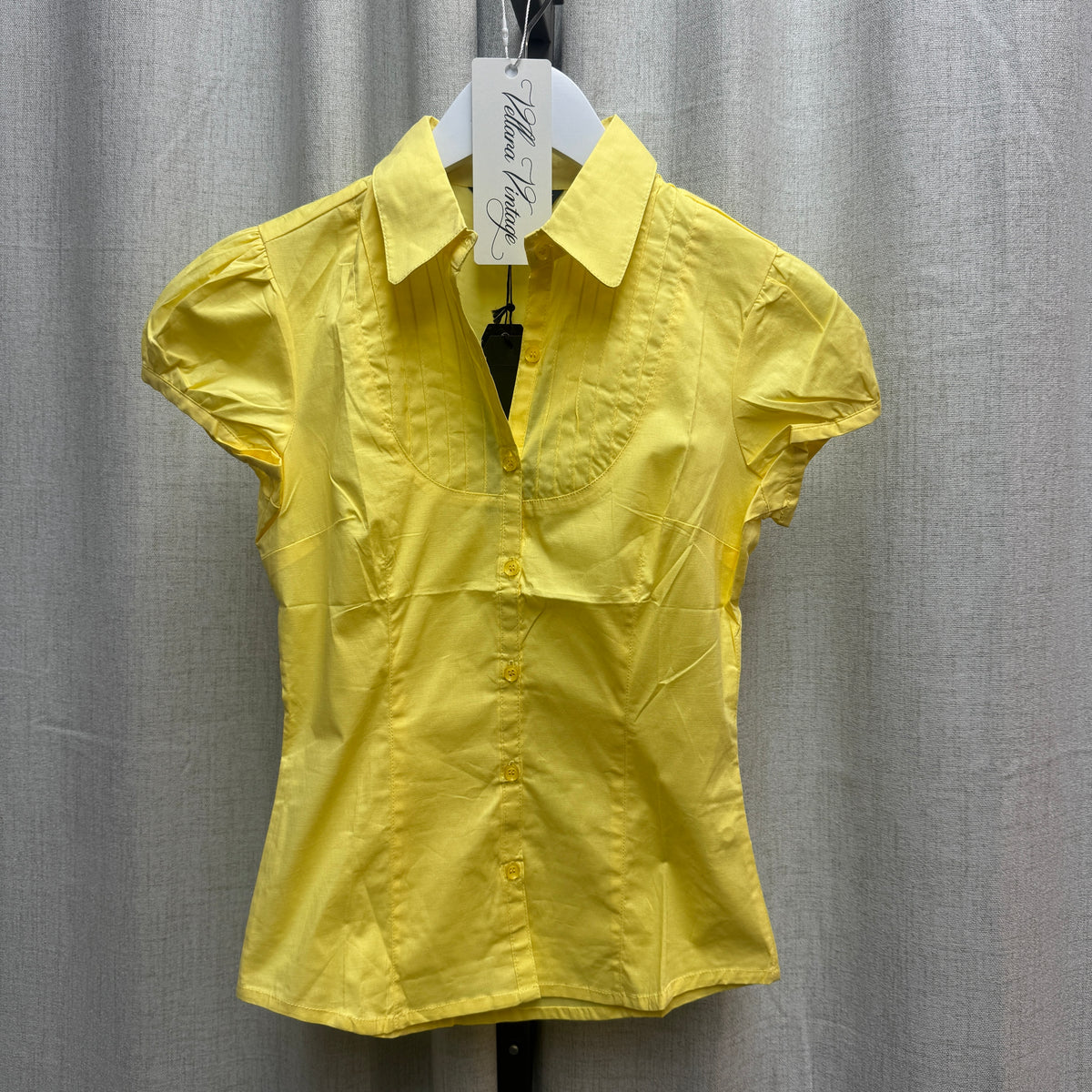 Yellow Short Sleeeve Button-Up Blouse