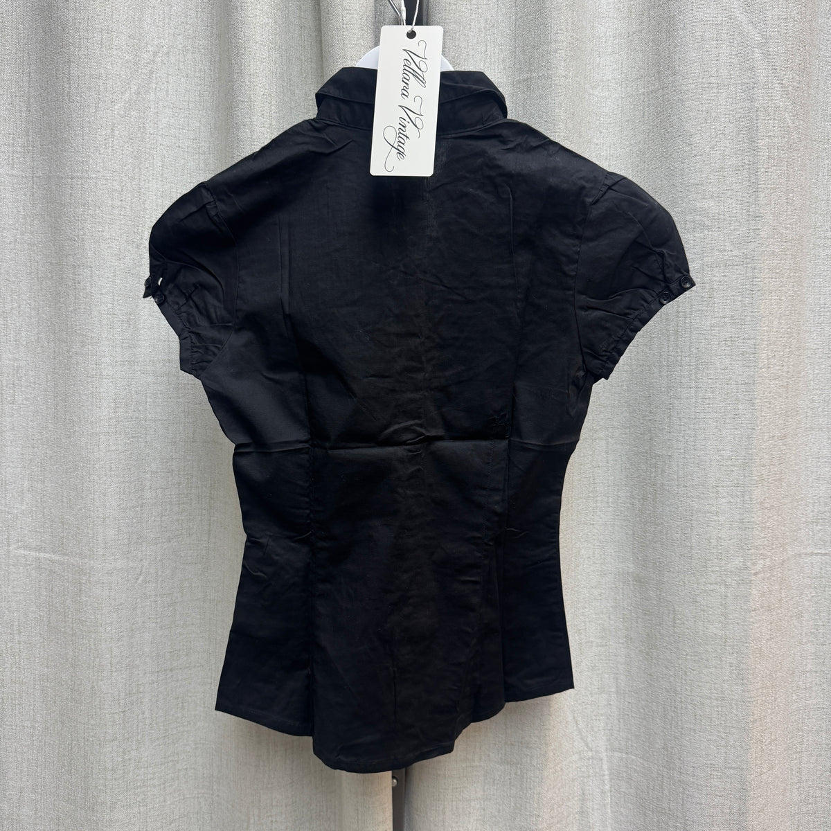 Black Short Sleeve Button-Up Blouse