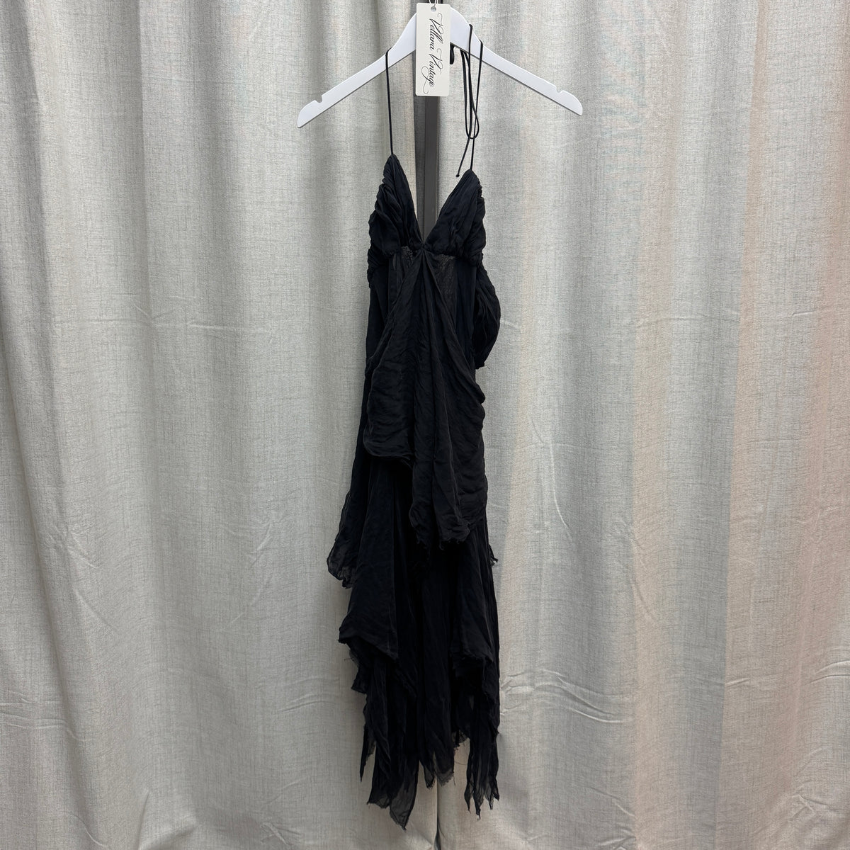 Pinko Black Silk Layered Frayed Maxi Dress