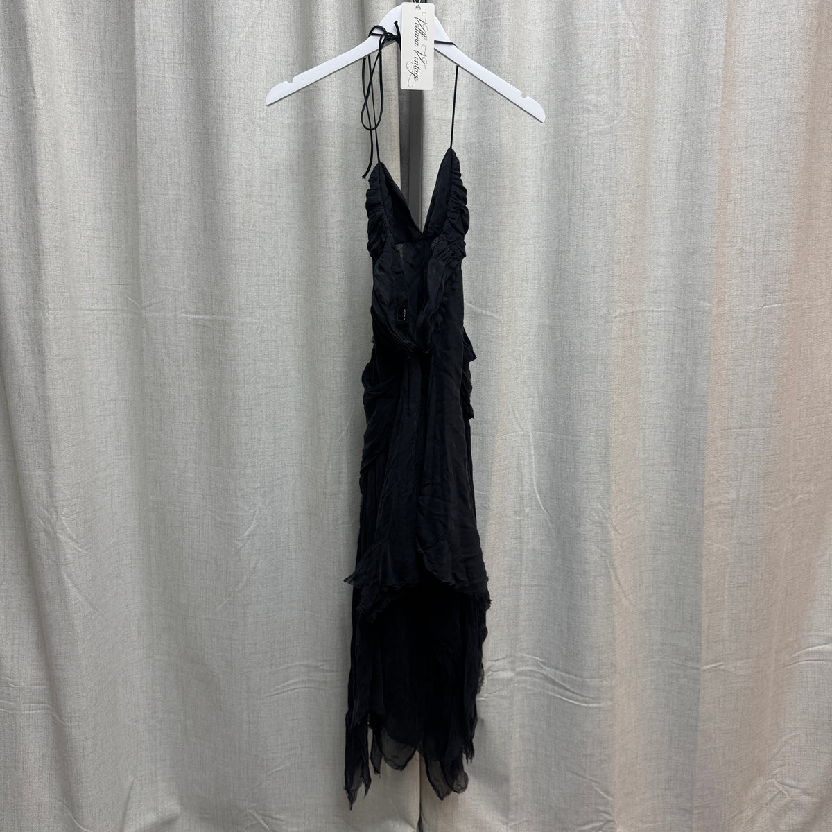 Pinko Black Silk Layered Frayed Maxi Dress