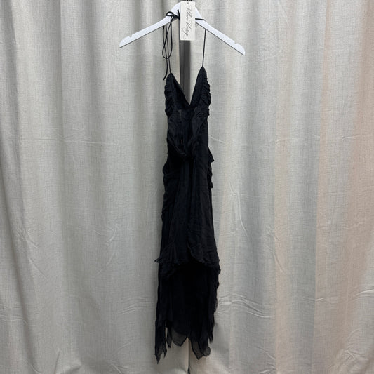 Pinko Black Silk Layered Frayed Maxi Dress
