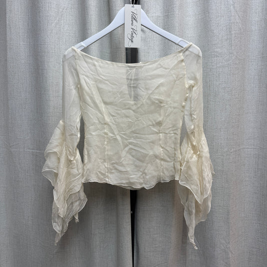 Beige Silk Peasant Blouse w/ Ruffle Sleeves