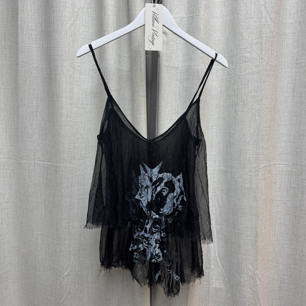 Black Layered Semi-Sheer Tank Top w/ Blue Graphic