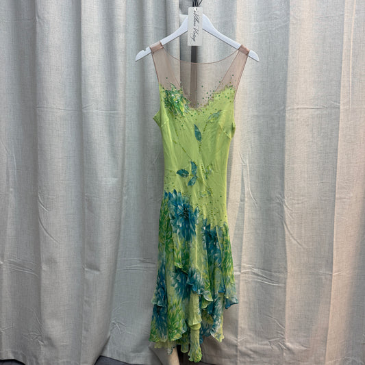 Sleeveless Mesh Light Green Floral Sequin Midi Dress BCBG