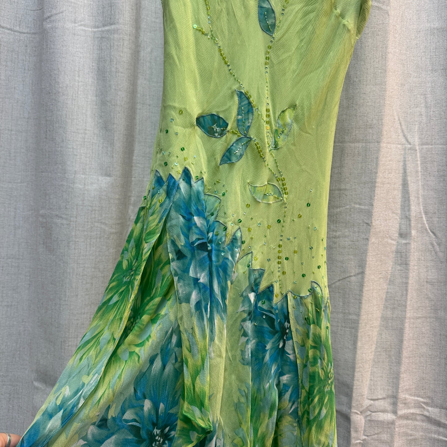 Sleeveless Mesh Light Green Floral Sequin Midi Dress BCBG