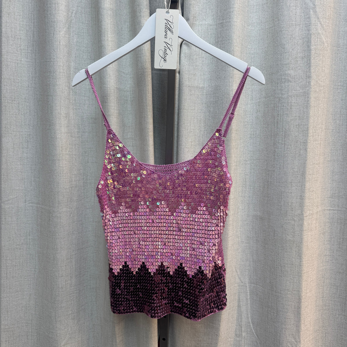 Pink Gradient Sequin Crochet Tank Top