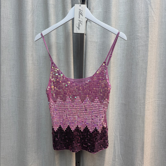Pink Gradient Sequin Crochet Tank Top