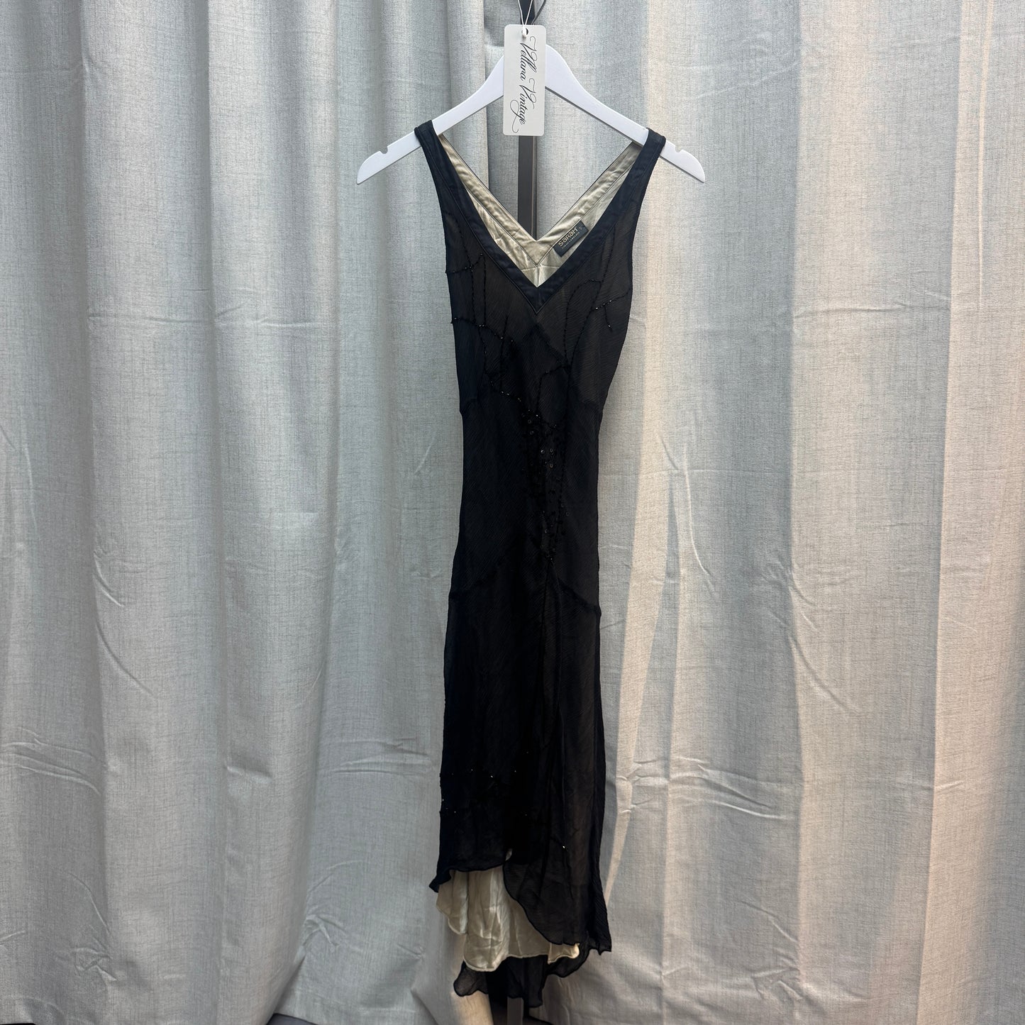Black Silk Sheer Layered Midi Dress