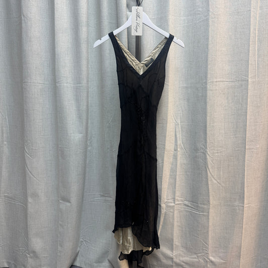 Black Silk Sheer Layered Midi Dress