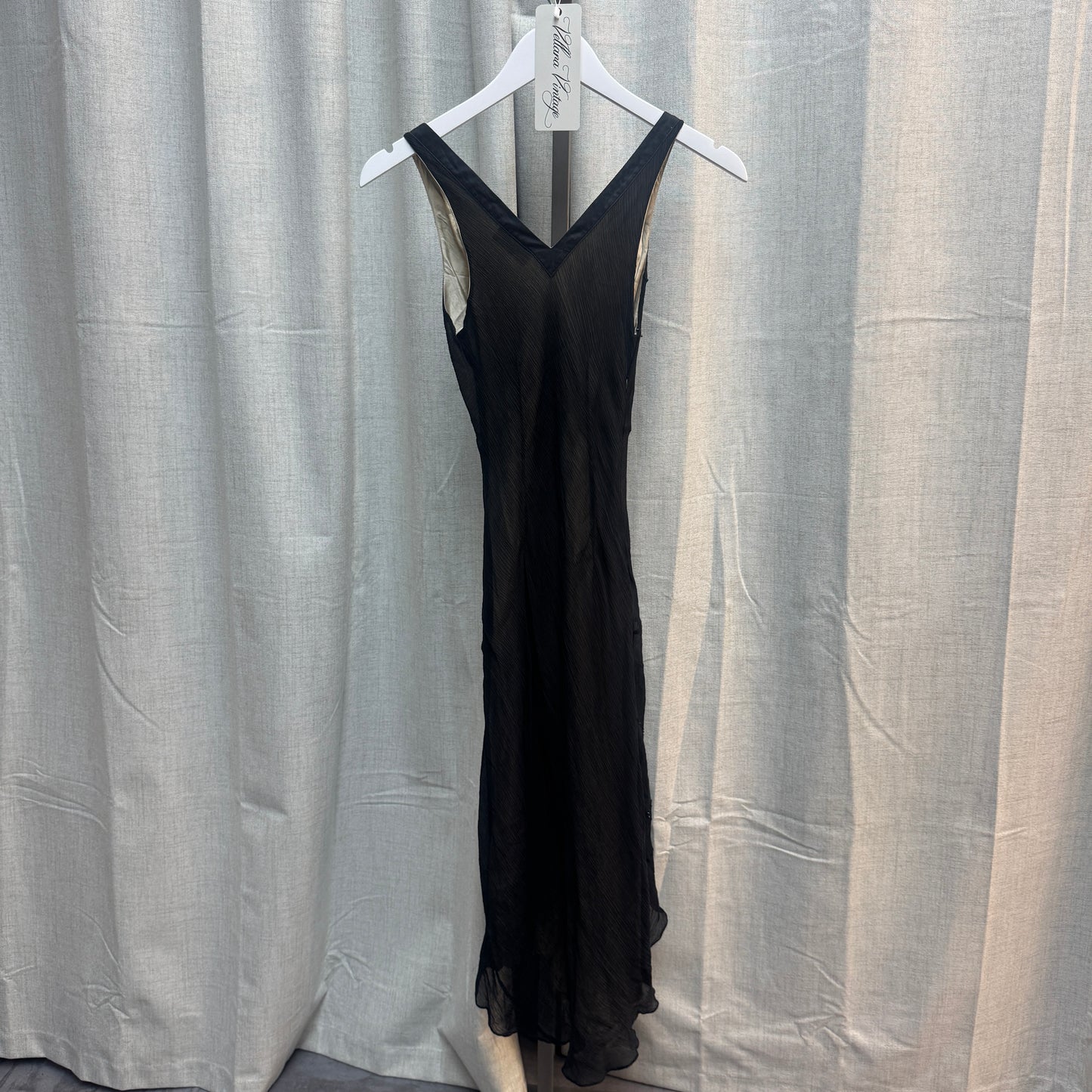 Black Silk Sheer Layered Midi Dress