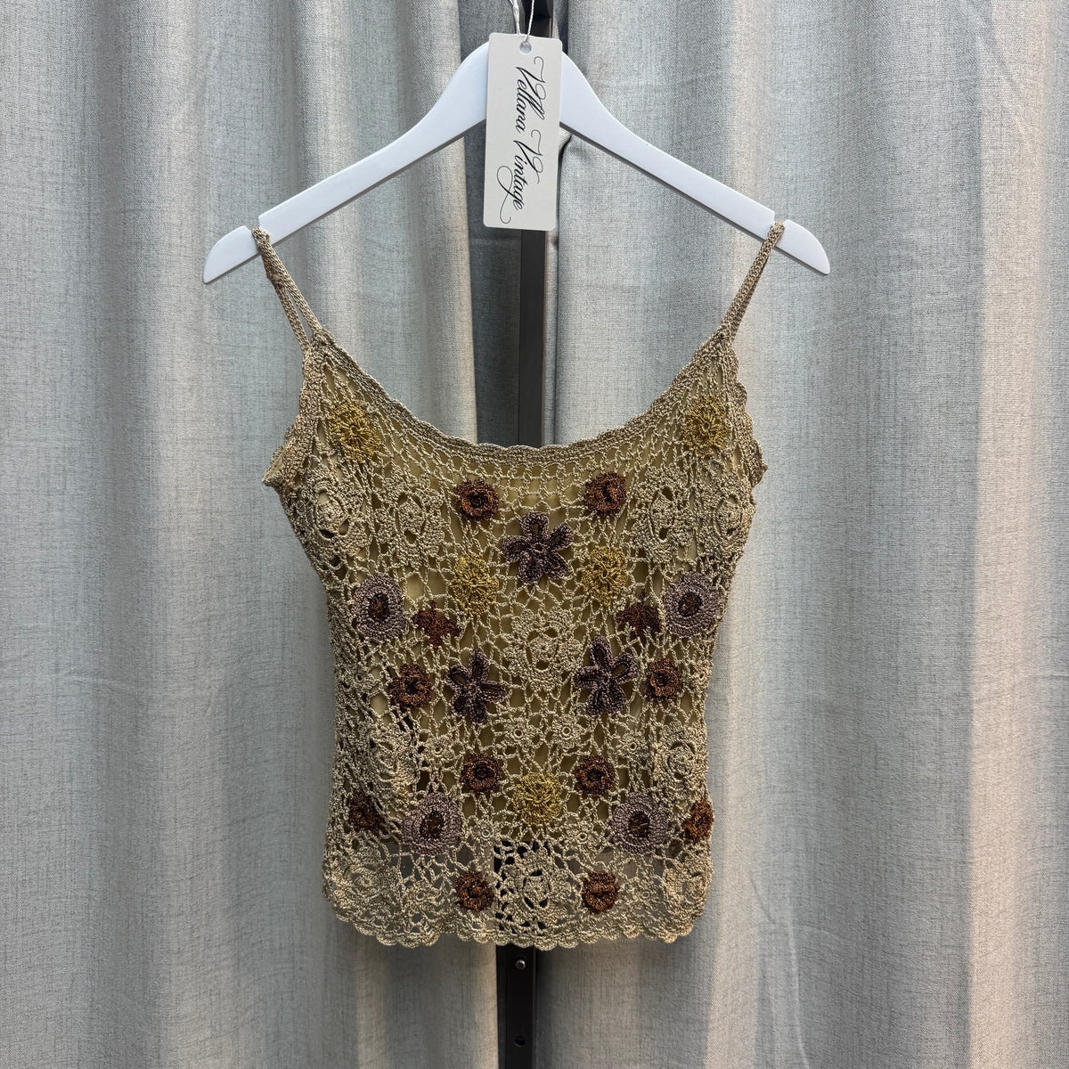 Beige Floral Crochet Tank Top