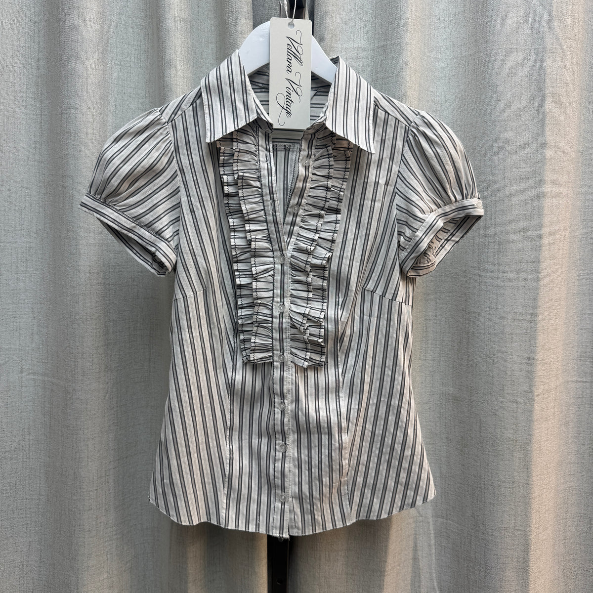 Gray & White Striped Button Up Blouse