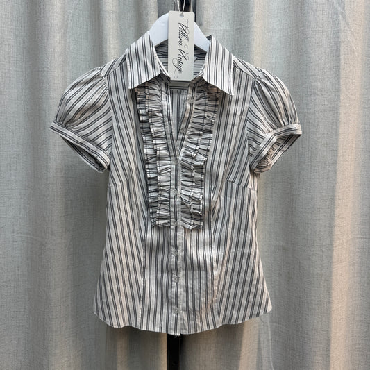 Gray & White Striped Button Up Blouse