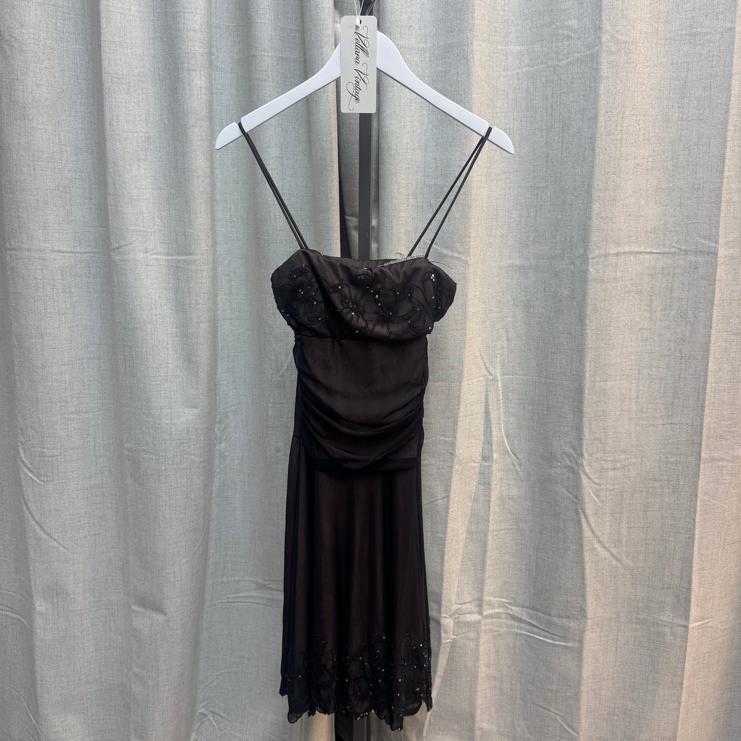 Vintage Black Layered Beaded Ruched Dress