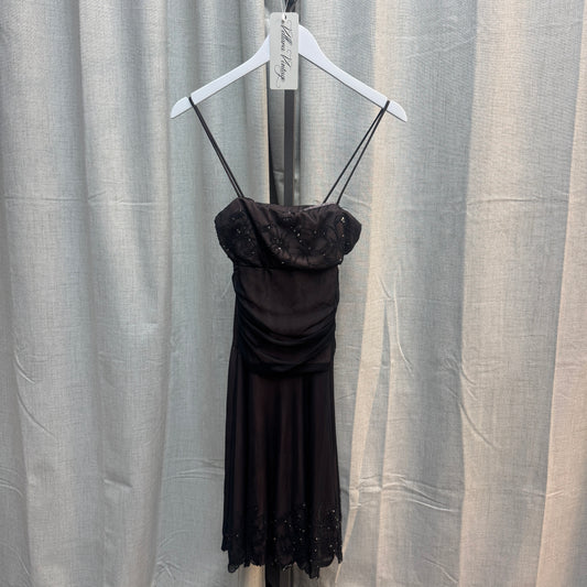 Vintage Black Layered Beaded Ruched Dress