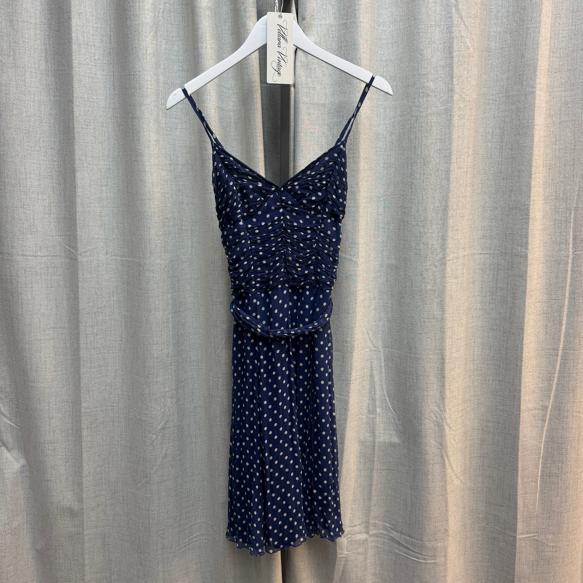 Blue Polka Dot Midi Dress w/ Belt