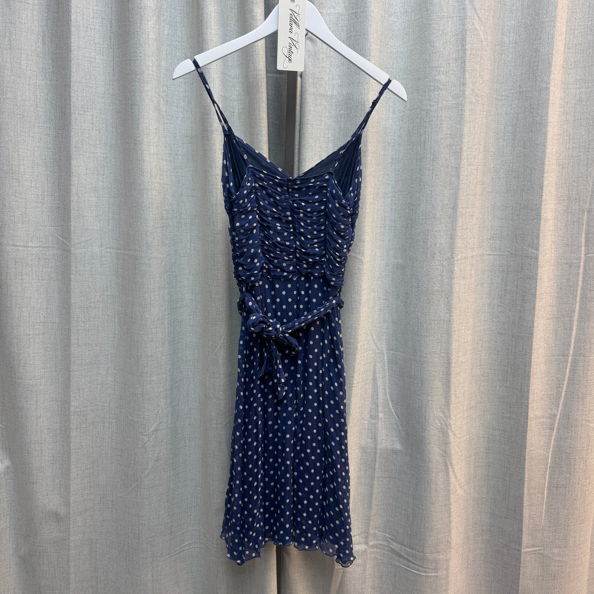 Blue Polka Dot Midi Dress w/ Belt