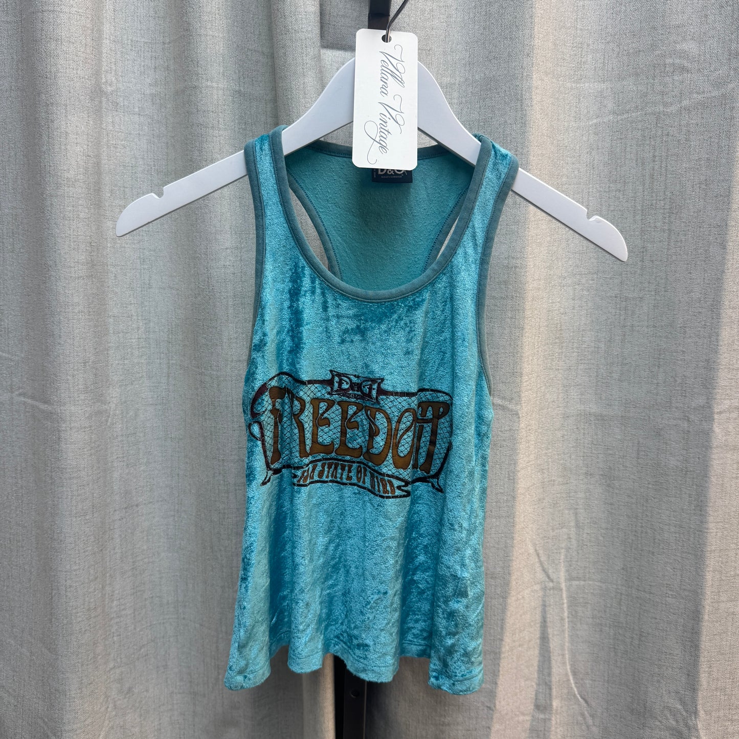 Dolce & Gabbana Freedom Is A State Mind Blue Velour Tank Top