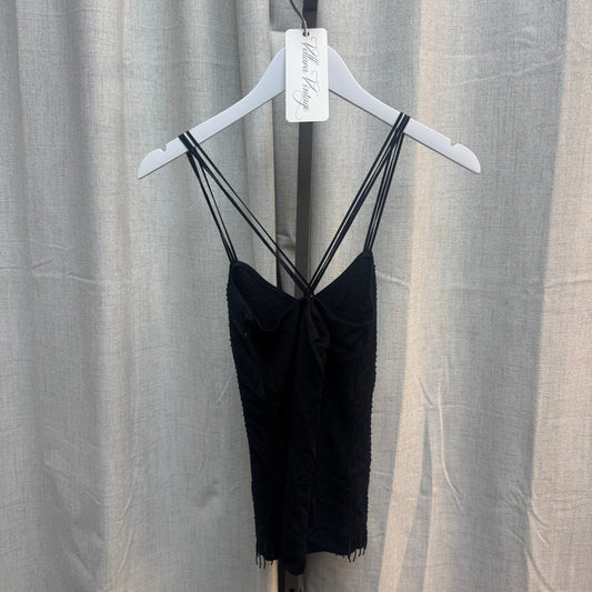 Black Beaded Knit Cross-Back Tank Top
