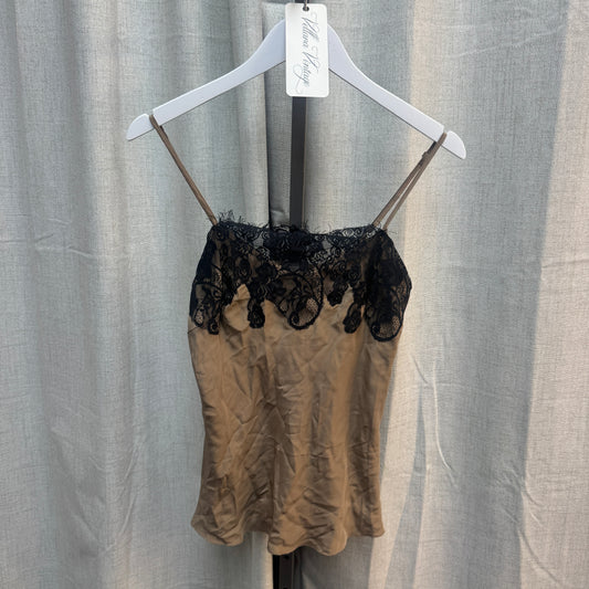 Taupe Lace-Trimmed Silk Camisole