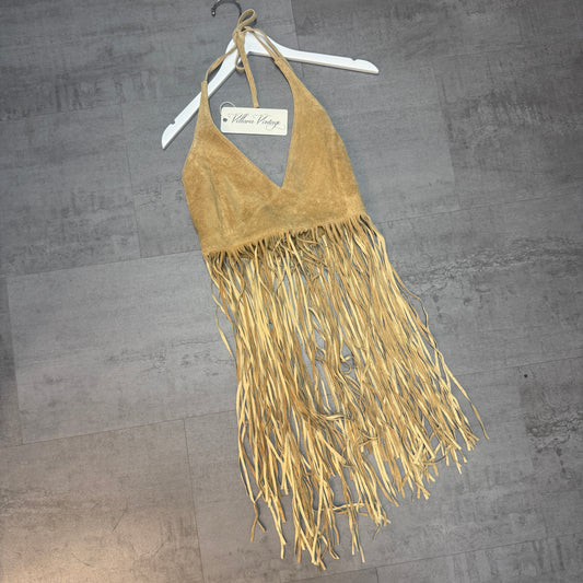 Tan Suede Halter Boho Fringe Top