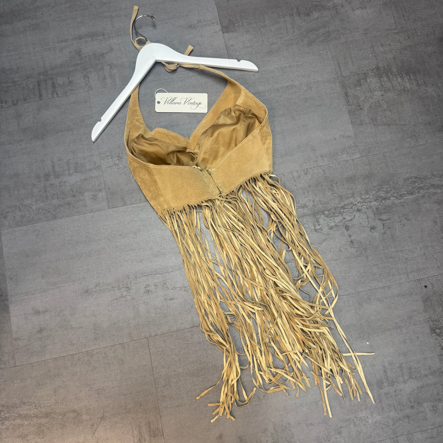 Tan Suede Halter Boho Fringe Top