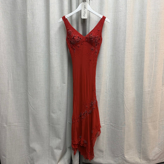 J. Arggido Red 100% Silk Beaded Maxi Dress