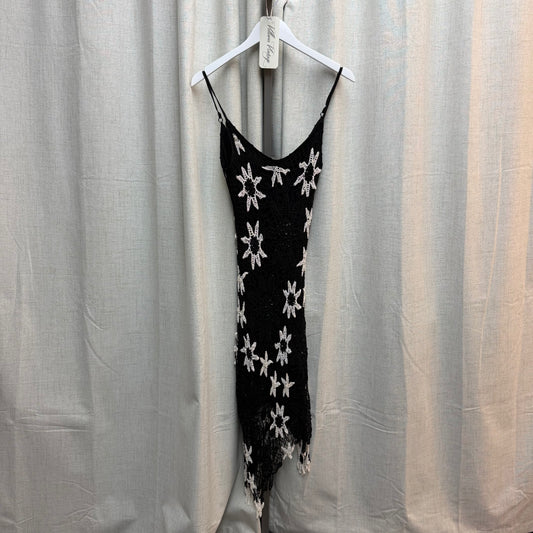 Morgan De Toi Black and White Crochet Overlay Midi Dress