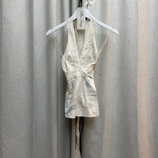 Roberto Cavalli Off White Floral Pattern Wrap Halter Top