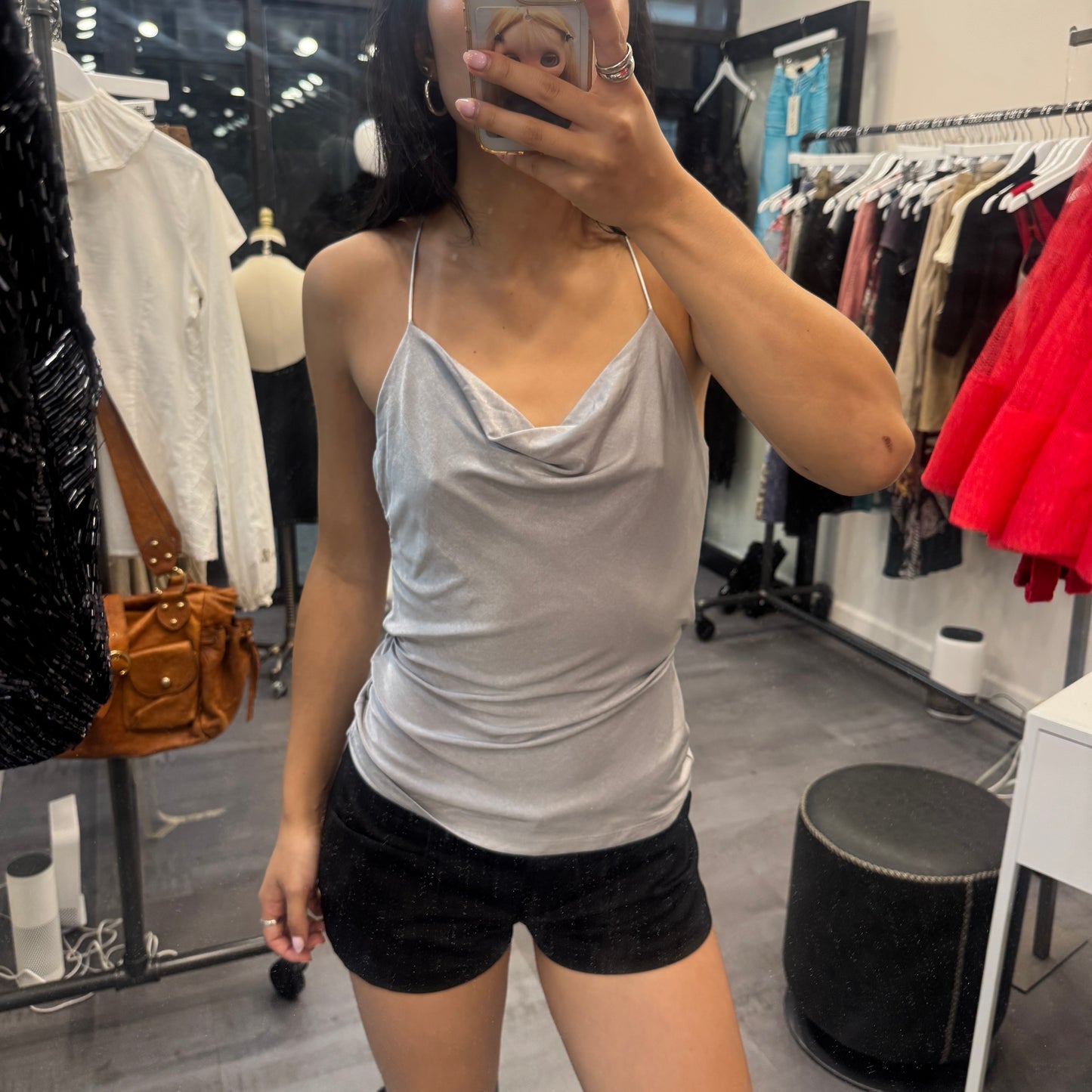 Morgan De Toi Gray Cowl Neck Halter Top