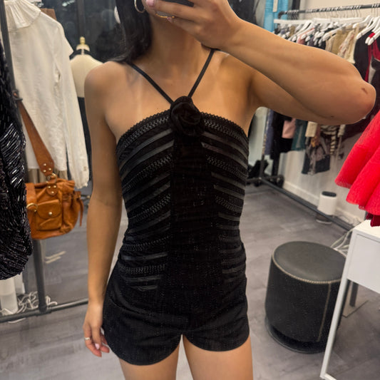 Black Rose Abstract Halter Tank Top