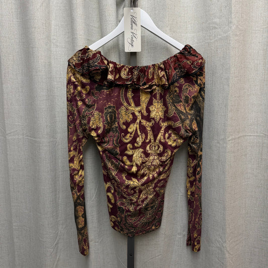 Roberto Cavalli F/W 2004 Burgundy Baroque Top