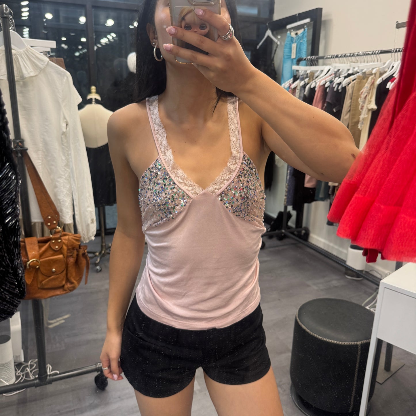 Pink Multicolored Sequin Sisley Tank Top