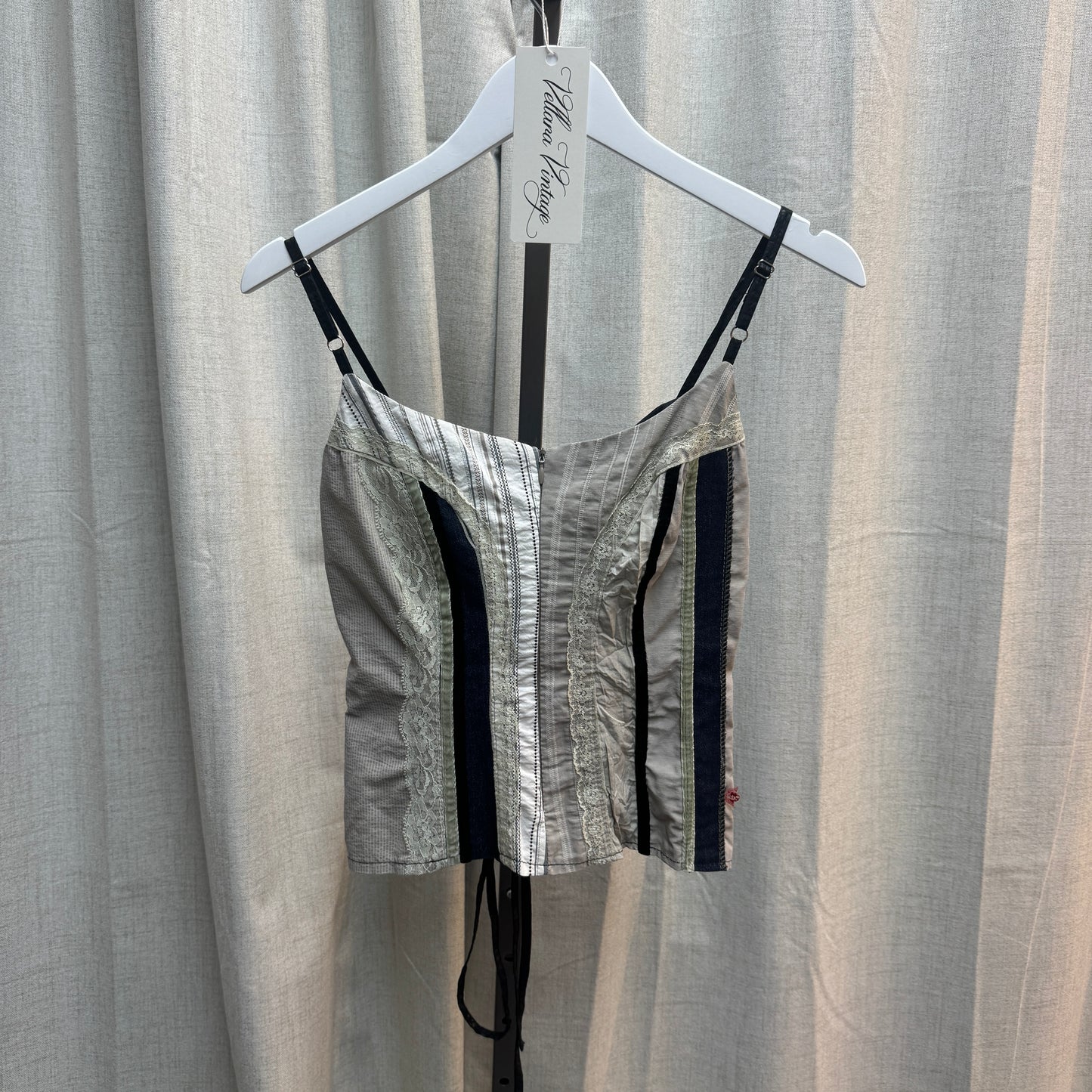 Sage Green and Grey Abstract Corset-Style Top
