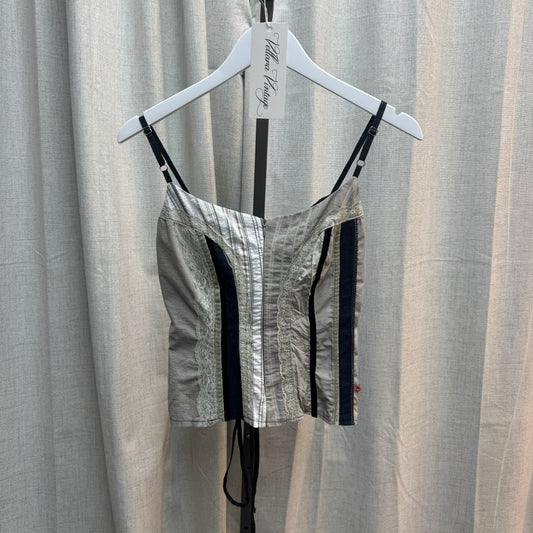 Sage Green and Grey Abstract Corset-Style Top