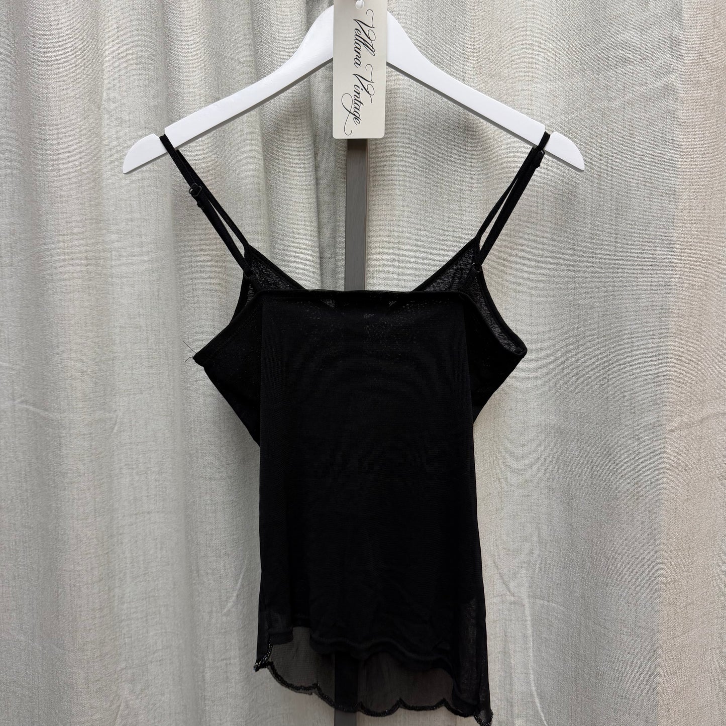 Black Mesh Top with Holographic Beading