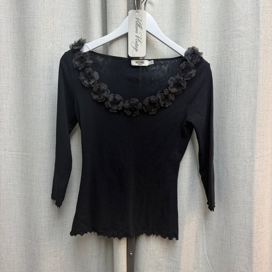 Moschino Jeans Black Scoop Neck 1/2 Sleeve with Floral Appliques