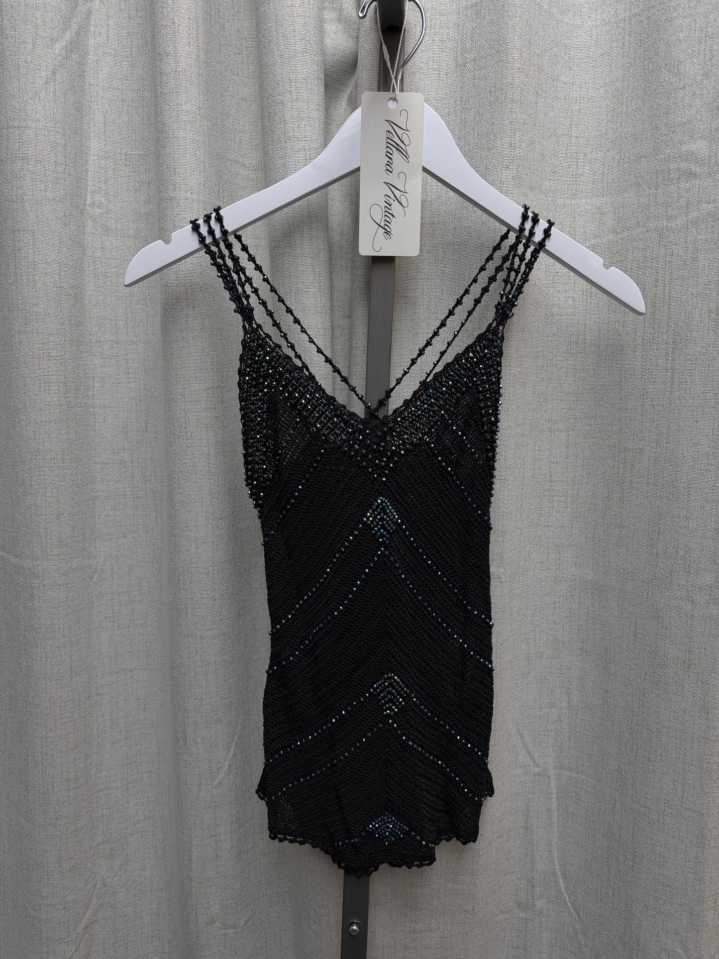 Black Strappy Crochet Top with Beads