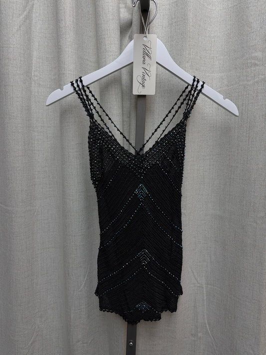 Black Strappy Crochet Top with Beads