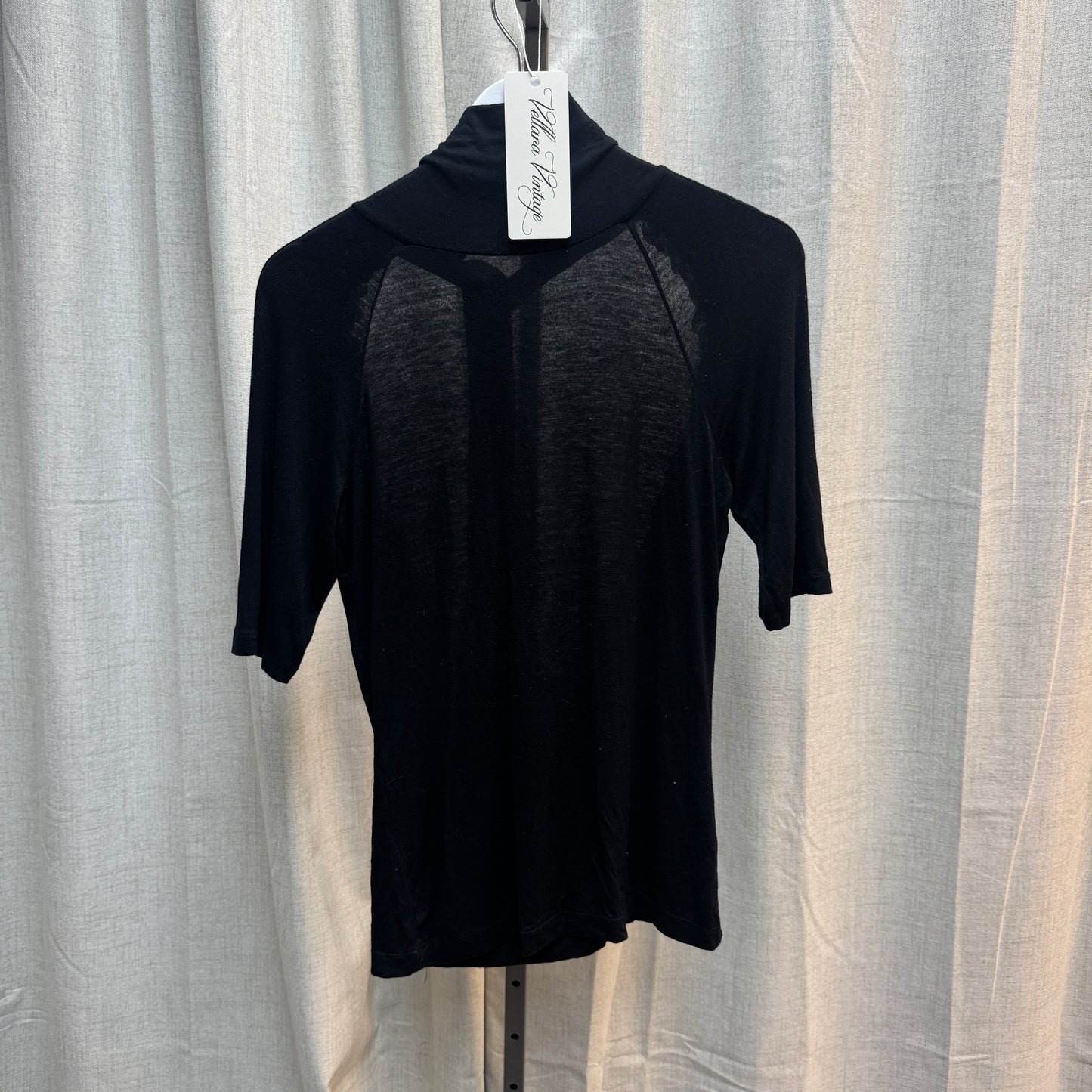 AnnaRita N Black Open-Back Sheer Mock Neck Top