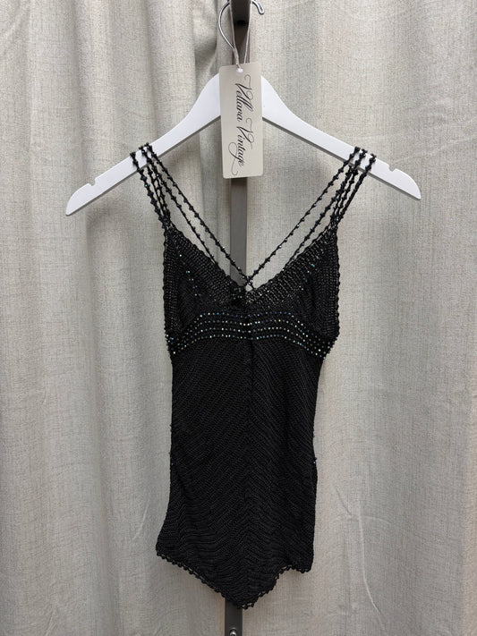 Black Strappy Crochet Top with Beads