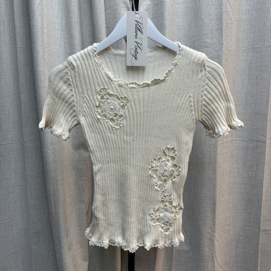 Blugirl by Blumarine White Floral Rib Knit Short Sleeve