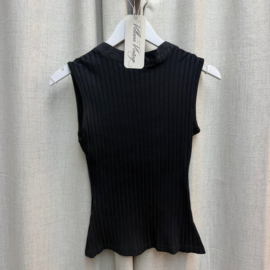 Blanc Nature Black Sleeveless Ribbed Ruffle Button Down Top