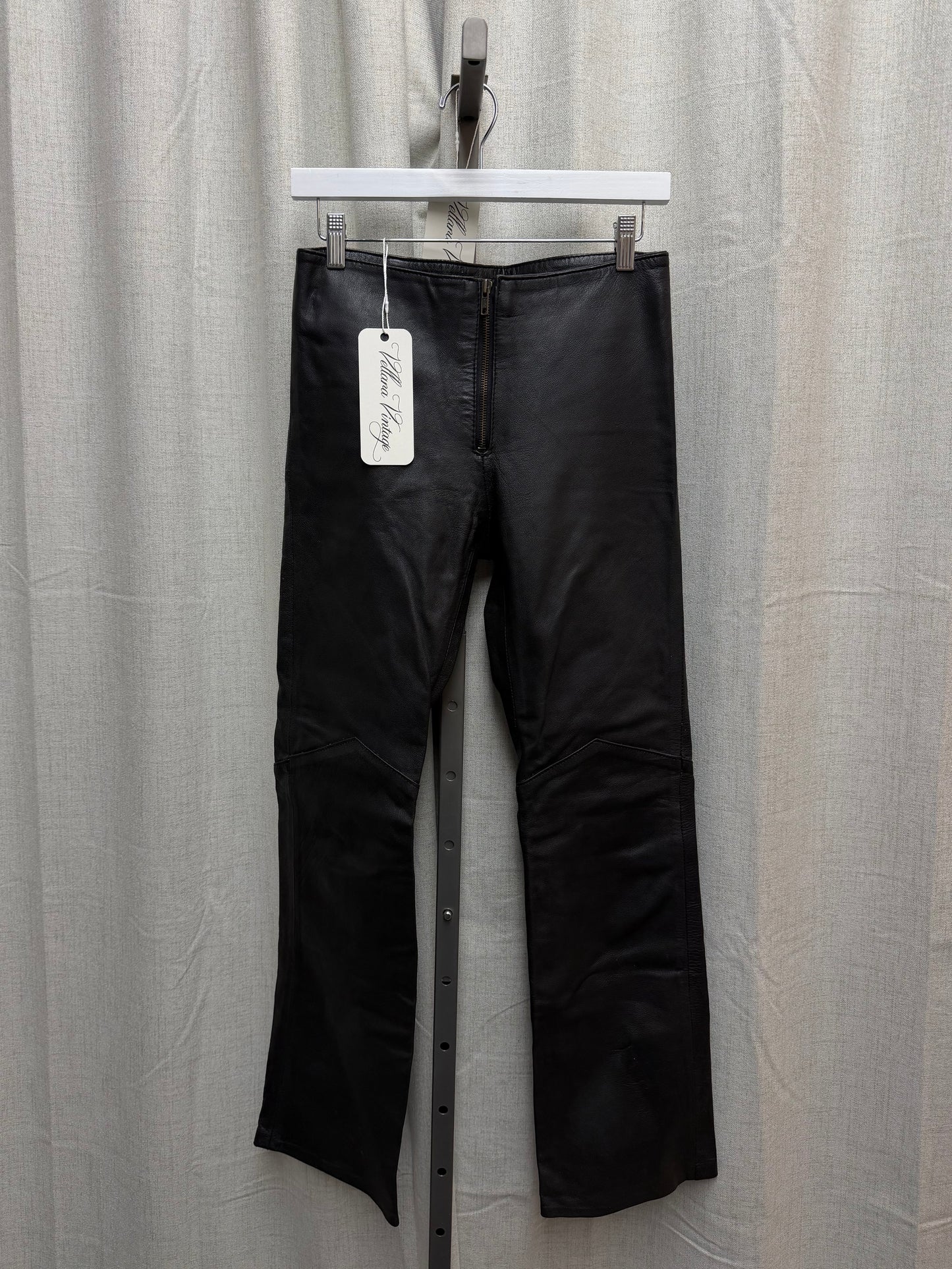 Flared Black Leather Pants