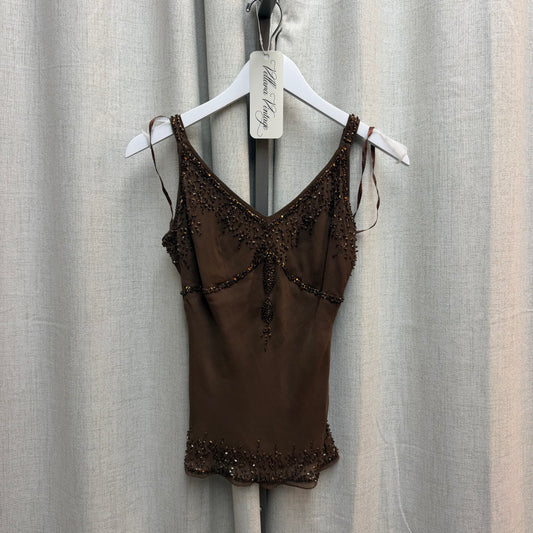 Tintoretto Brown 100% Silk Beaded Tank