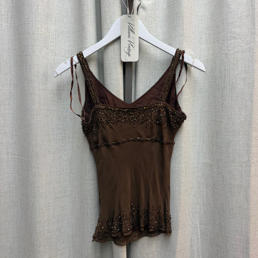 Tintoretto Brown 100% Silk Beaded Tank