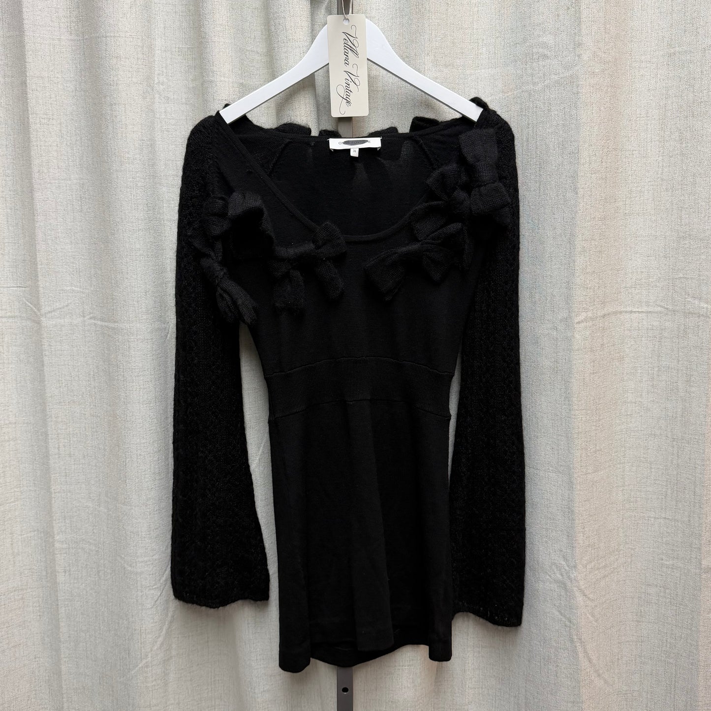 Anne Fontaine Black Knit Long Sleeve Midi Dress With Bows
